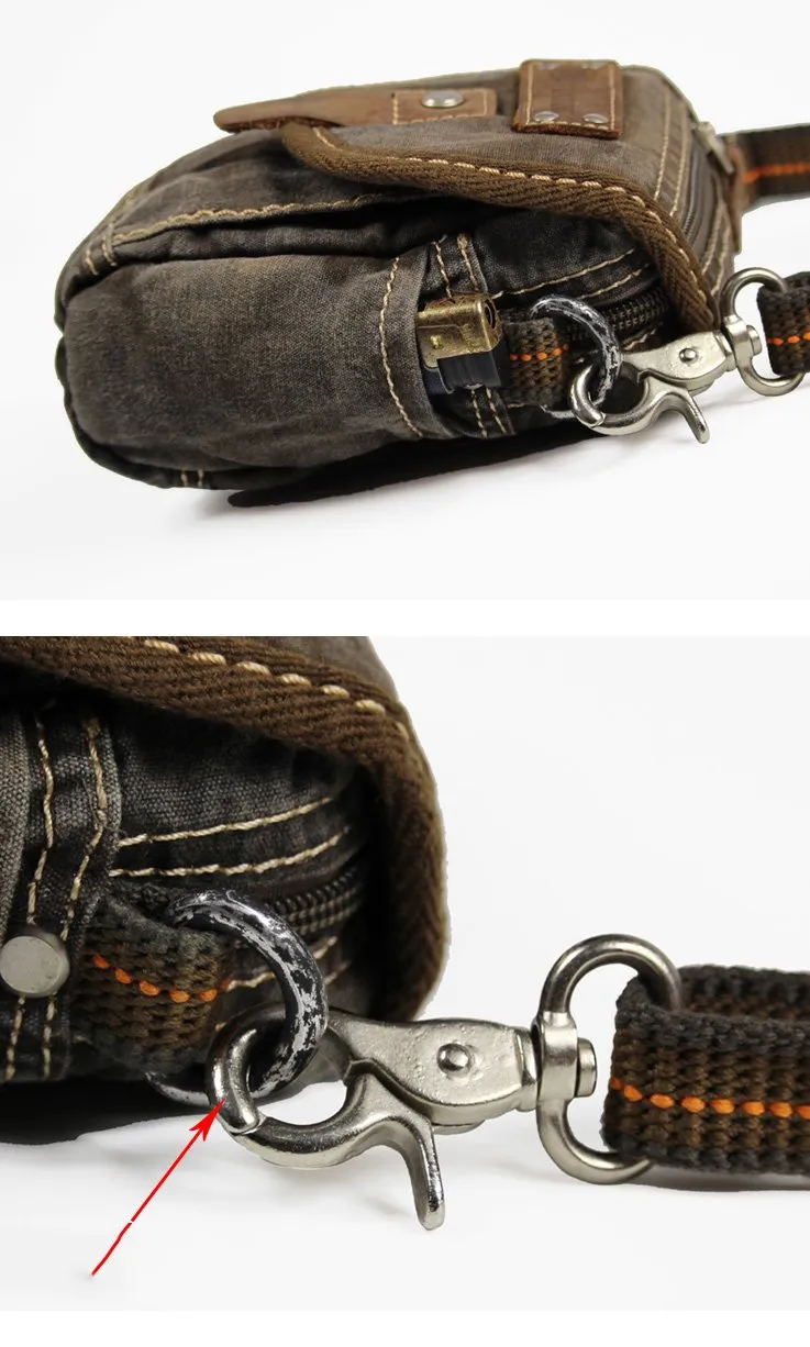 Canvas Black Mens Mini Side Messenger Bag Canvas Belt Pouch Waist Bag For Men