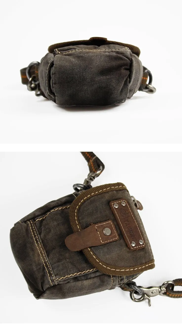 Canvas Black Mens Mini Side Messenger Bag Canvas Belt Pouch Waist Bag For Men