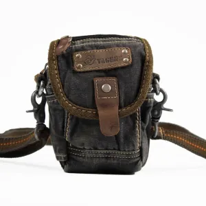 Canvas Black Mens Mini Side Messenger Bag Canvas Belt Pouch Waist Bag For Men