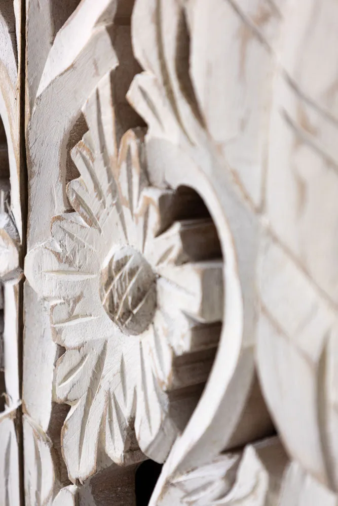 Carved Bird Design Wood Cabinet