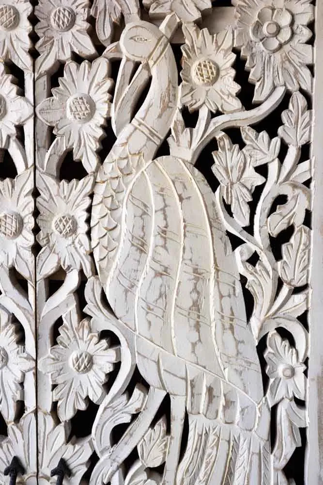 Carved Bird Design Wood Cabinet