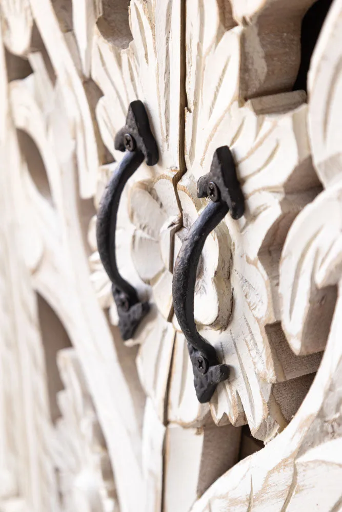 Carved Bird Design Wood Cabinet