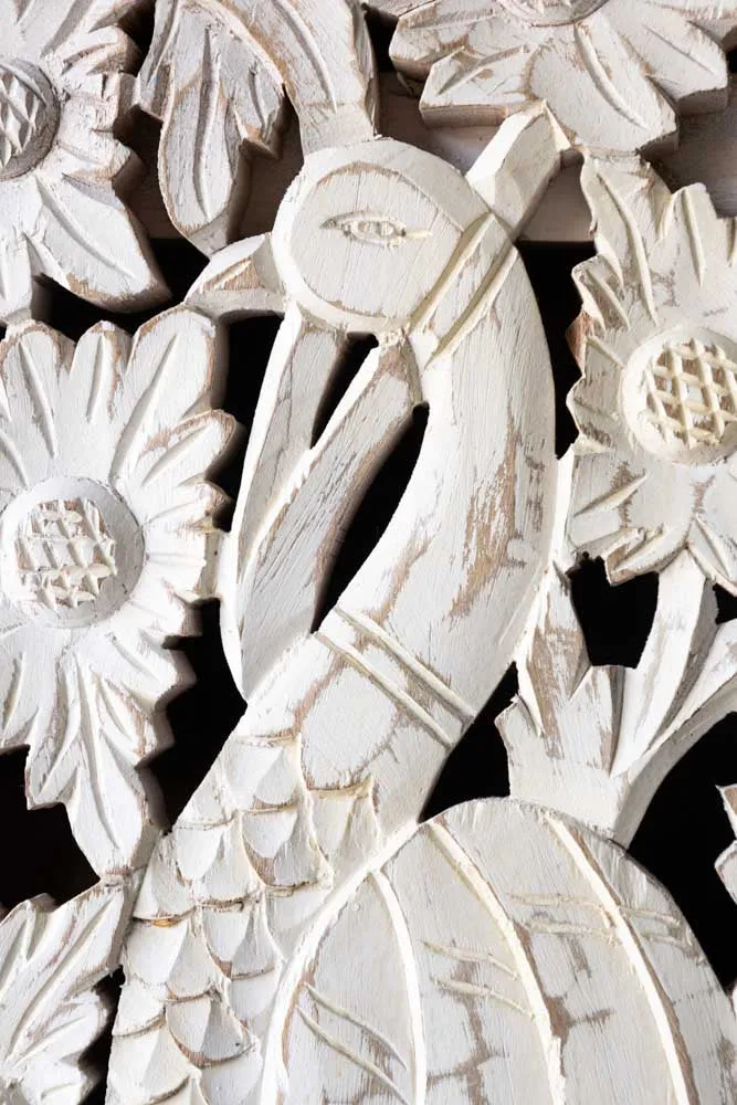Carved Bird Design Wood Cabinet