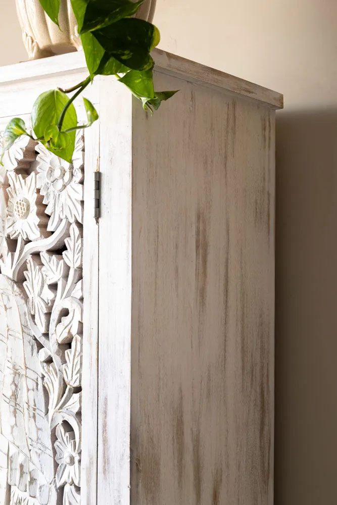 Carved Bird Design Wood Cabinet