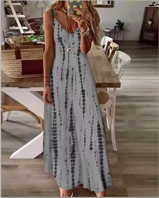 Casual  Tie-dye Printed Maxi Dress