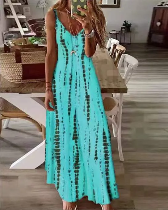 Casual  Tie-dye Printed Maxi Dress