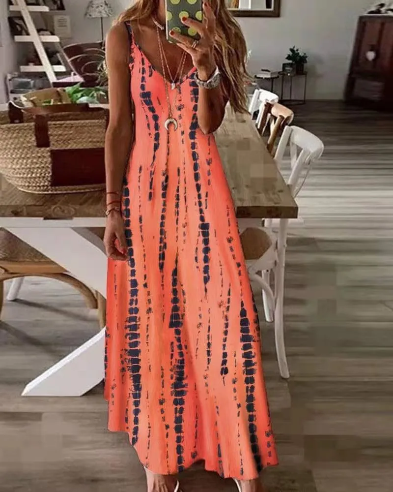 Casual  Tie-dye Printed Maxi Dress