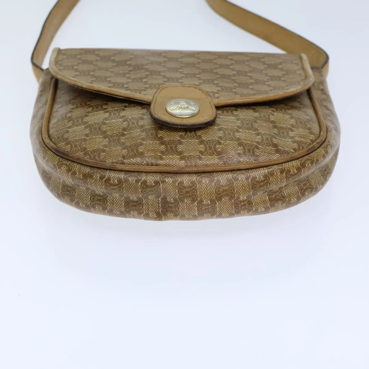 CELINE Macadam Canvas Shoulder Bag Coated Canvas Beige Auth 71434