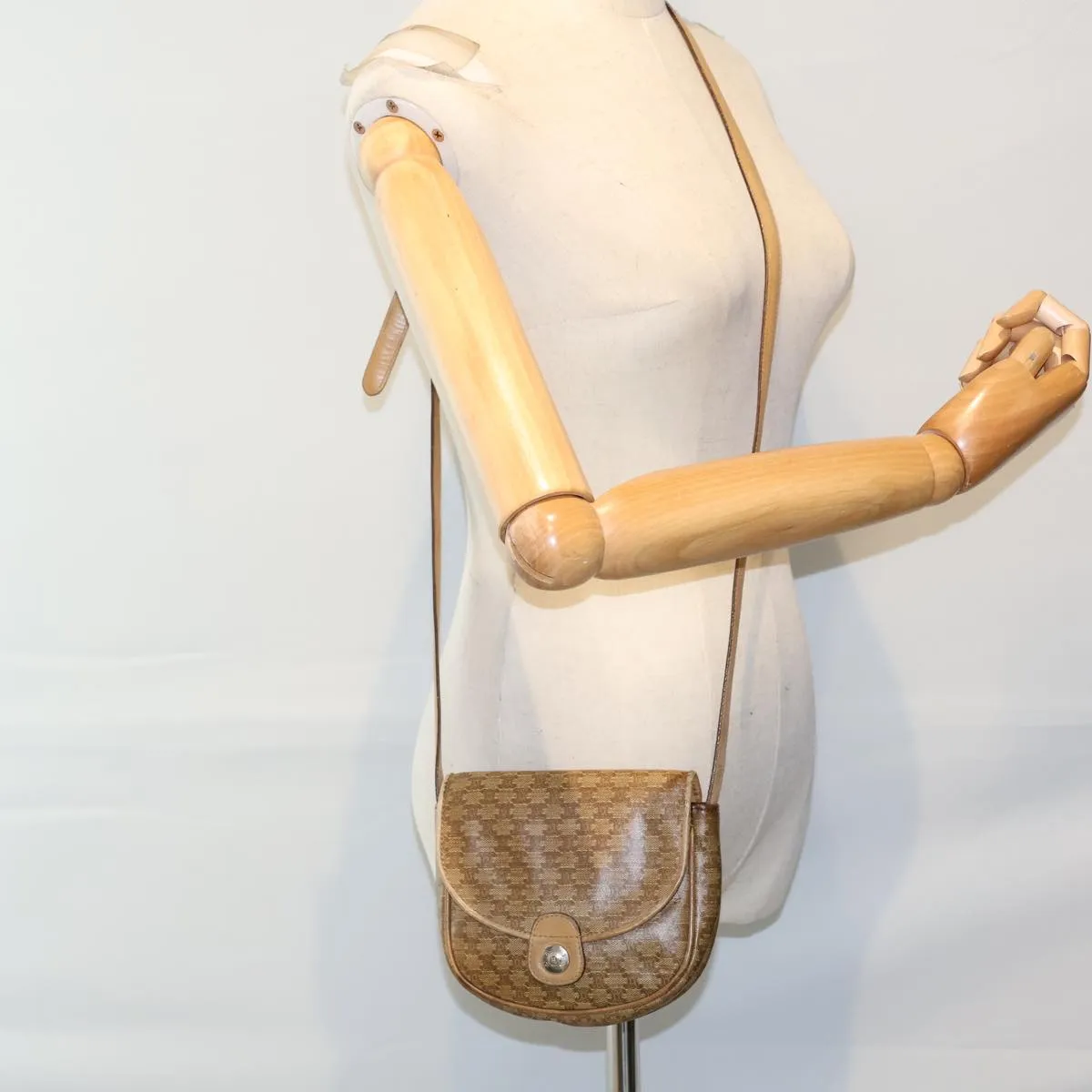 CELINE Macadam Canvas Shoulder Bag Coated Canvas Beige Auth 71434