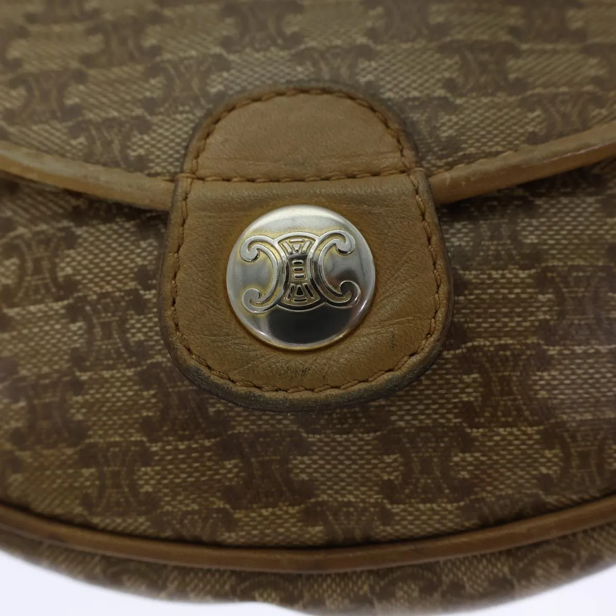 CELINE Macadam Canvas Shoulder Bag Coated Canvas Beige Auth 71434