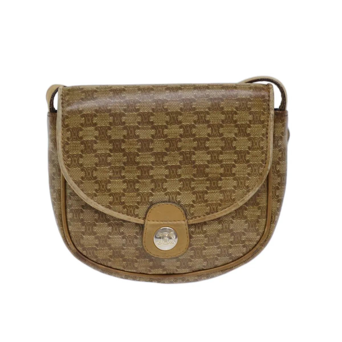 CELINE Macadam Canvas Shoulder Bag Coated Canvas Beige Auth 71434