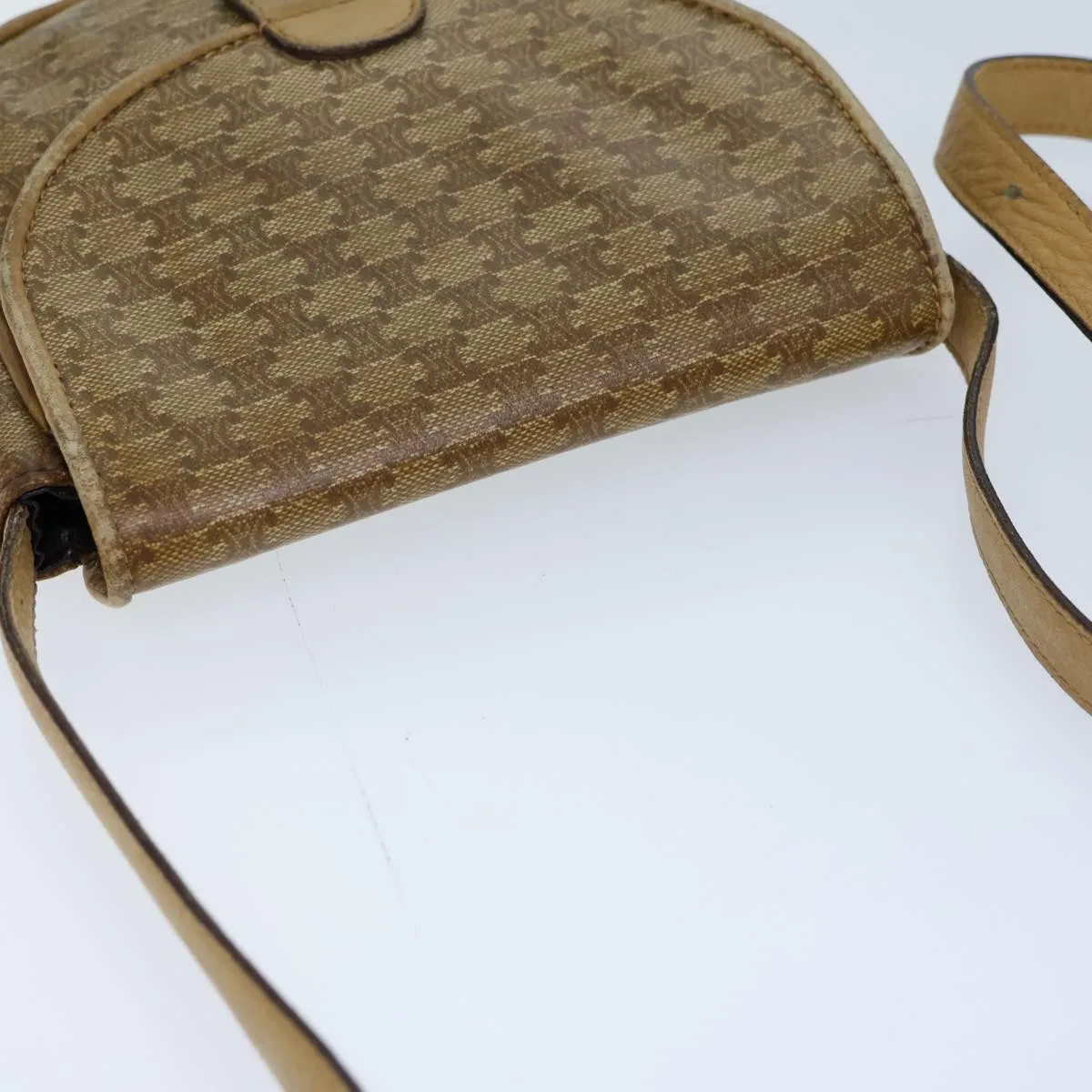 CELINE Macadam Canvas Shoulder Bag Coated Canvas Beige Auth 71434