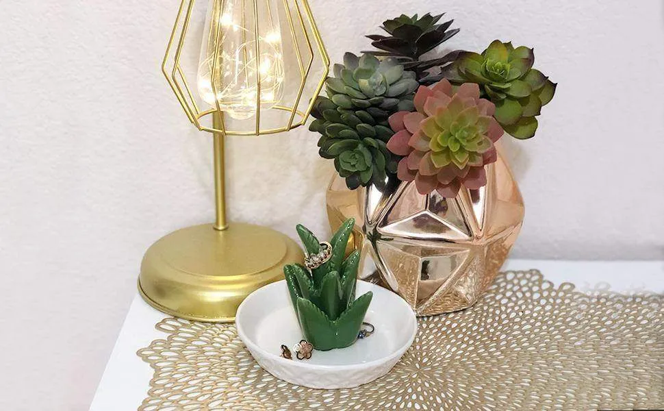Ceramic Aloe Ring Holder with Decorative White Base