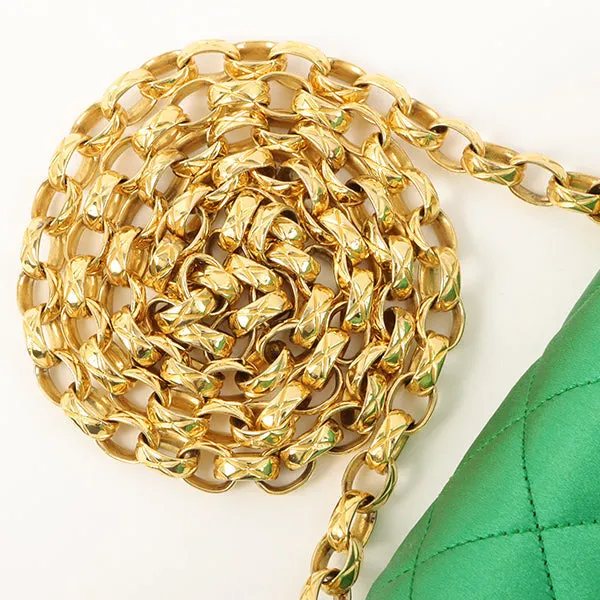 Chanel Around 1990 Made Silk Satin Diana Flap Bijou Chain Bag Mini Green