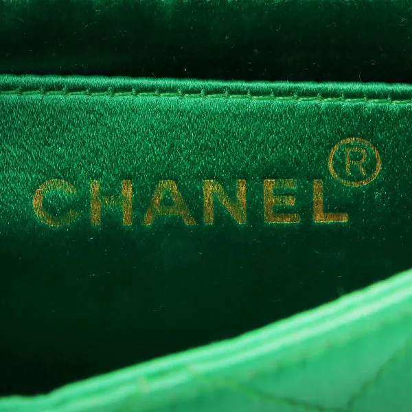 Chanel Around 1990 Made Silk Satin Diana Flap Bijou Chain Bag Mini Green