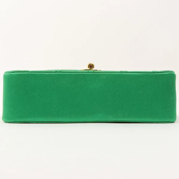 Chanel Around 1990 Made Silk Satin Diana Flap Bijou Chain Bag Mini Green