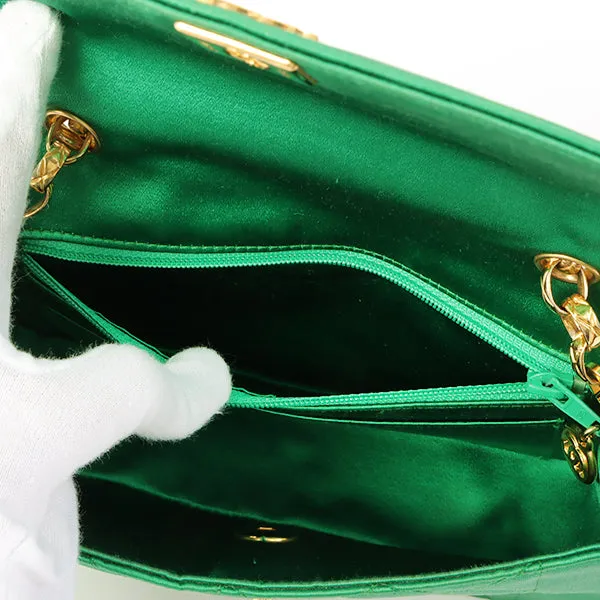 Chanel Around 1990 Made Silk Satin Diana Flap Bijou Chain Bag Mini Green