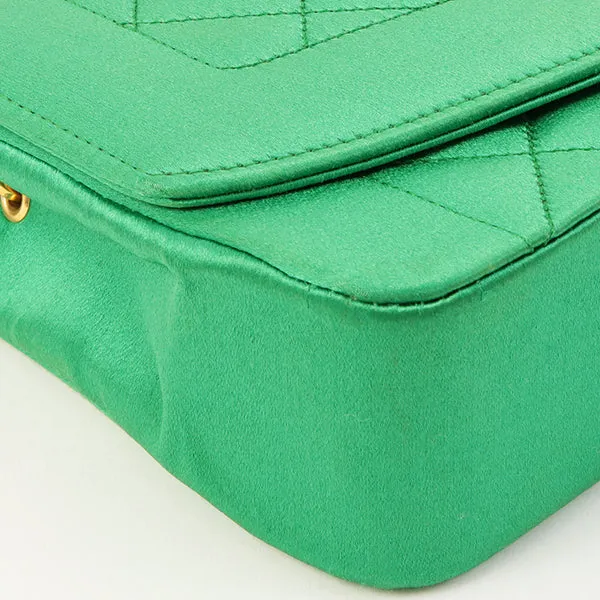 Chanel Around 1990 Made Silk Satin Diana Flap Bijou Chain Bag Mini Green