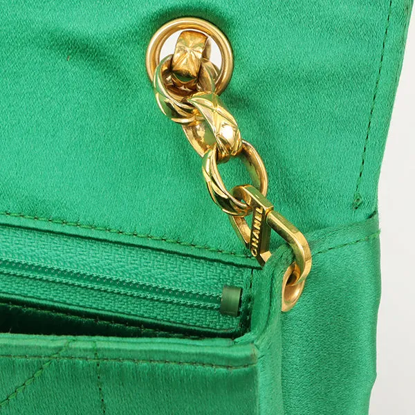 Chanel Around 1990 Made Silk Satin Diana Flap Bijou Chain Bag Mini Green