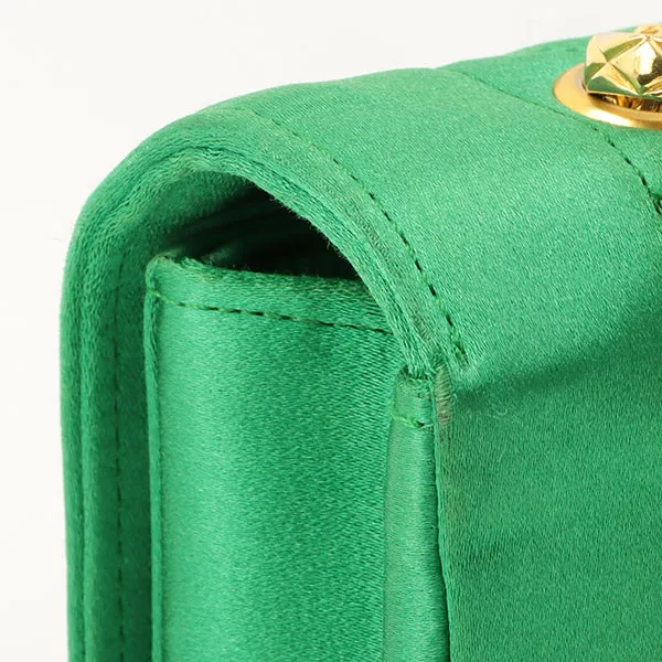 Chanel Around 1990 Made Silk Satin Diana Flap Bijou Chain Bag Mini Green