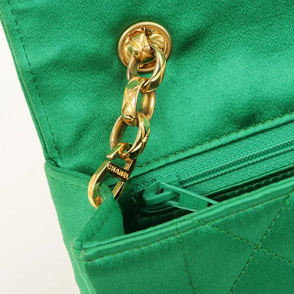 Chanel Around 1990 Made Silk Satin Diana Flap Bijou Chain Bag Mini Green