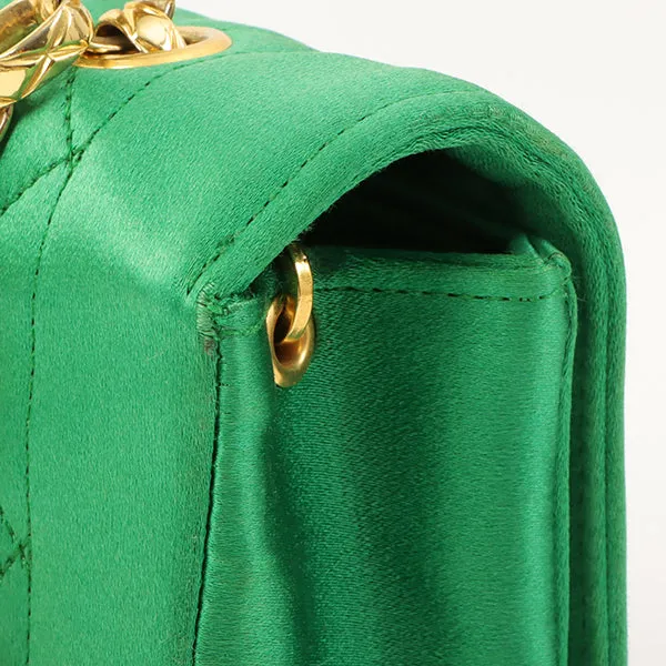 Chanel Around 1990 Made Silk Satin Diana Flap Bijou Chain Bag Mini Green