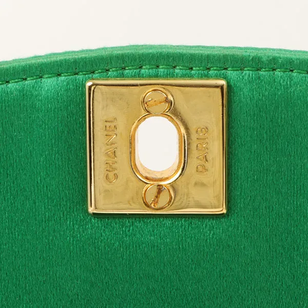 Chanel Around 1990 Made Silk Satin Diana Flap Bijou Chain Bag Mini Green
