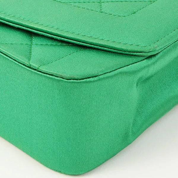 Chanel Around 1990 Made Silk Satin Diana Flap Bijou Chain Bag Mini Green
