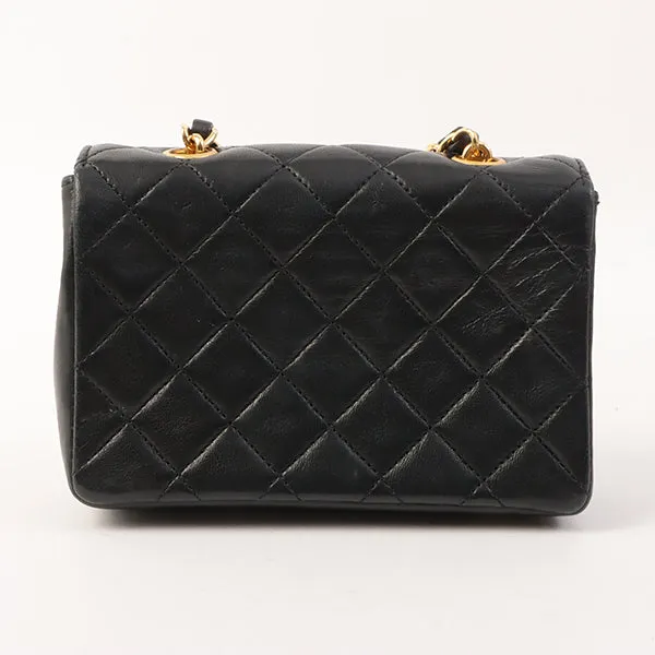 Chanel Around 1990 Made Straight Flap Turn-Lock Mini Chain Bag Black
