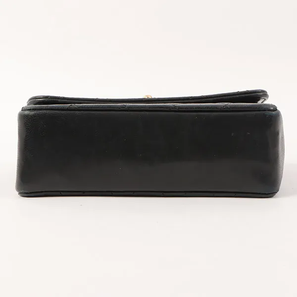 Chanel Around 1990 Made Straight Flap Turn-Lock Mini Chain Bag Black