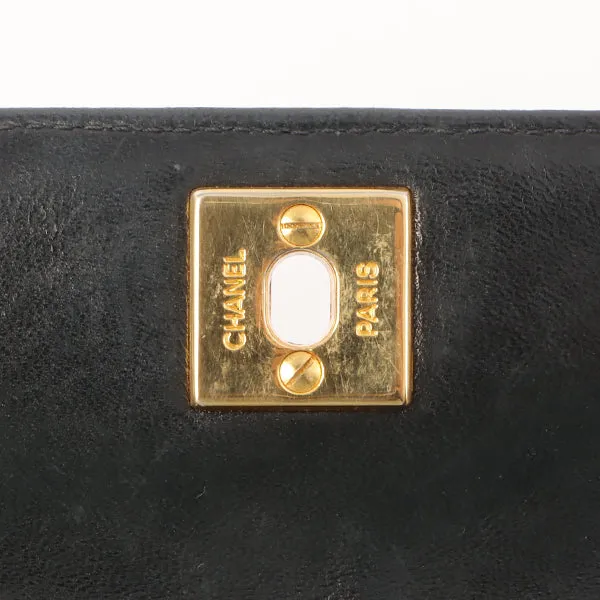 Chanel Around 1990 Made Straight Flap Turn-Lock Mini Chain Bag Black