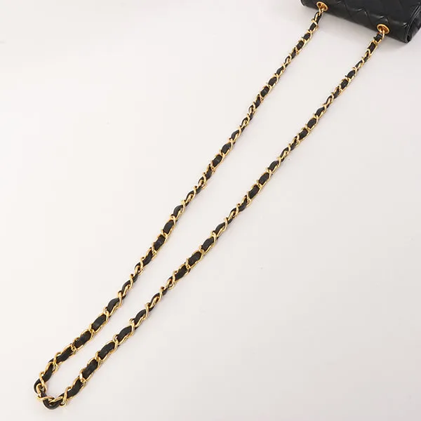 Chanel Around 1990 Made Straight Flap Turn-Lock Mini Chain Bag Black