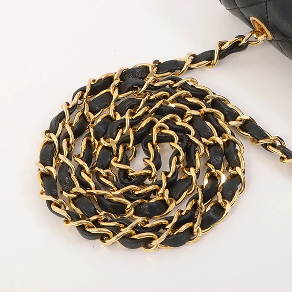 Chanel Around 1990 Made Straight Flap Turn-Lock Mini Chain Bag Black