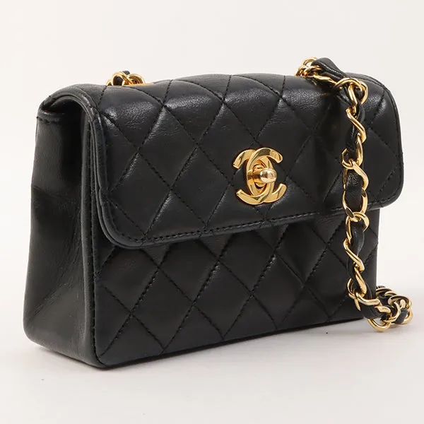Chanel Around 1990 Made Straight Flap Turn-Lock Mini Chain Bag Black