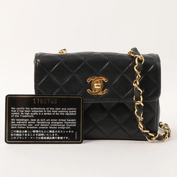 Chanel Around 1990 Made Straight Flap Turn-Lock Mini Chain Bag Black