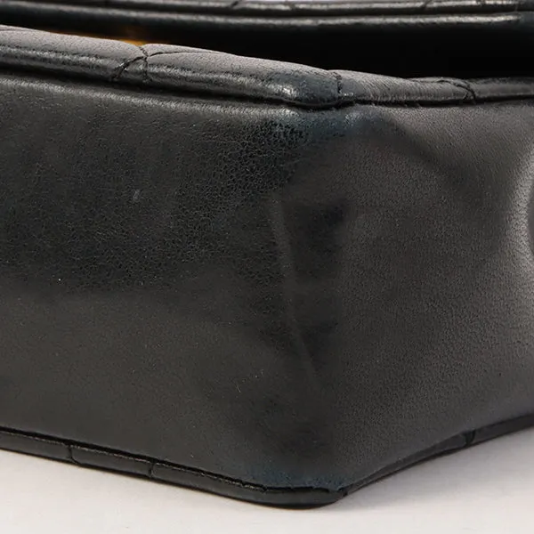 Chanel Around 1990 Made Straight Flap Turn-Lock Mini Chain Bag Black