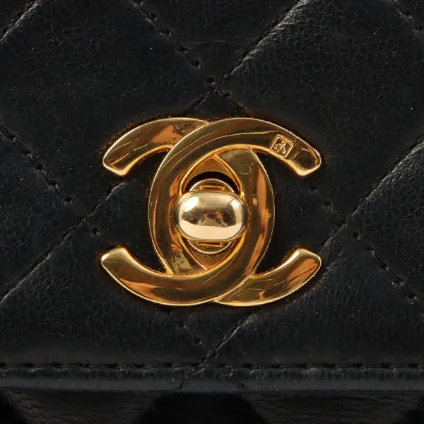 Chanel Around 1990 Made Straight Flap Turn-Lock Mini Chain Bag Black