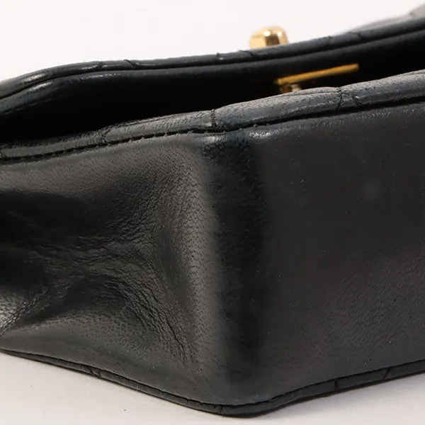 Chanel Around 1990 Made Straight Flap Turn-Lock Mini Chain Bag Black