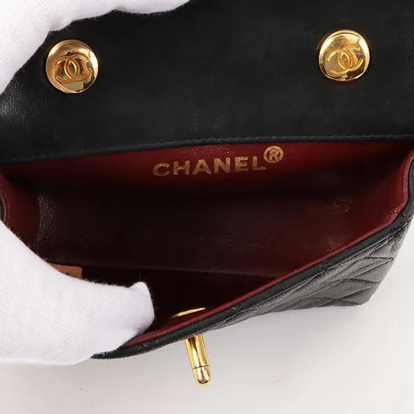 Chanel Around 1990 Made Straight Flap Turn-Lock Mini Chain Bag Black