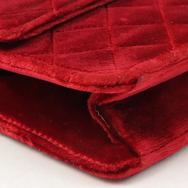 Chanel Around 1992 Made Velour Straight Flap Turn-Lock Mini Chain Bag Red