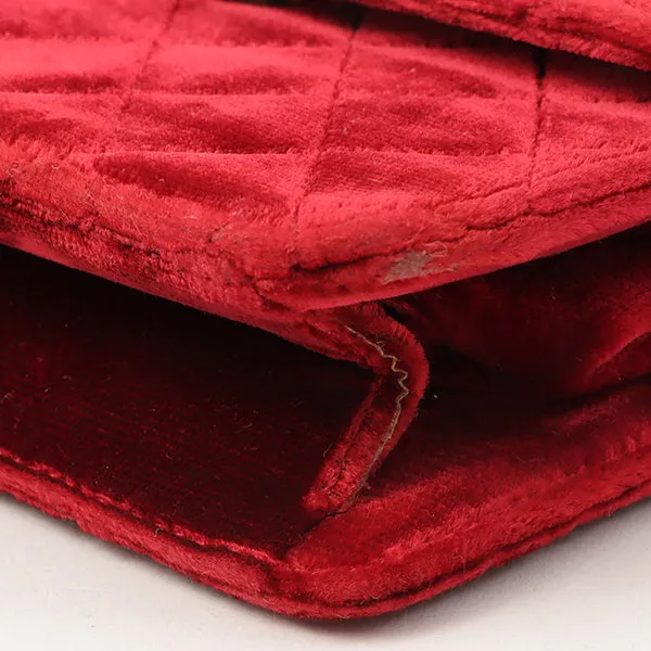 Chanel Around 1992 Made Velour Straight Flap Turn-Lock Mini Chain Bag Red