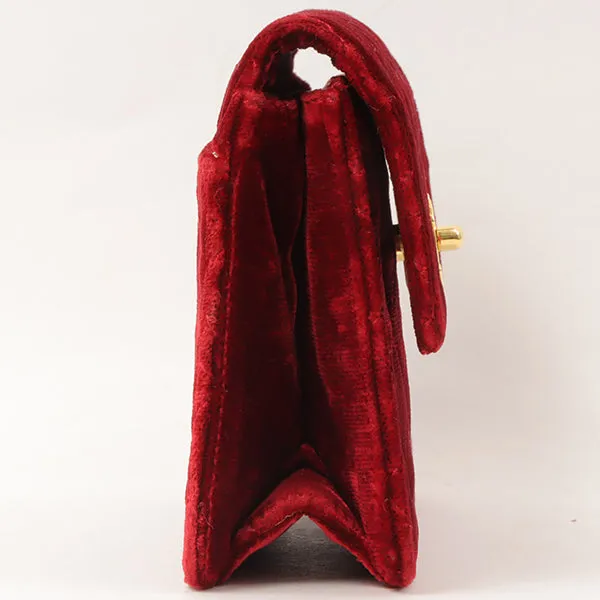 Chanel Around 1992 Made Velour Straight Flap Turn-Lock Mini Chain Bag Red