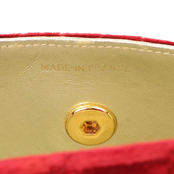 Chanel Around 1992 Made Velour Straight Flap Turn-Lock Mini Chain Bag Red