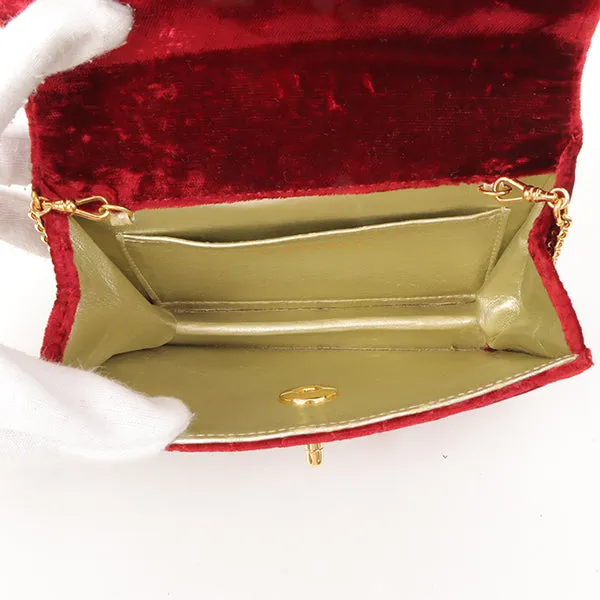 Chanel Around 1992 Made Velour Straight Flap Turn-Lock Mini Chain Bag Red