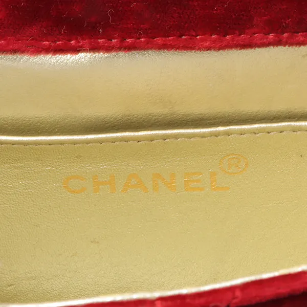 Chanel Around 1992 Made Velour Straight Flap Turn-Lock Mini Chain Bag Red
