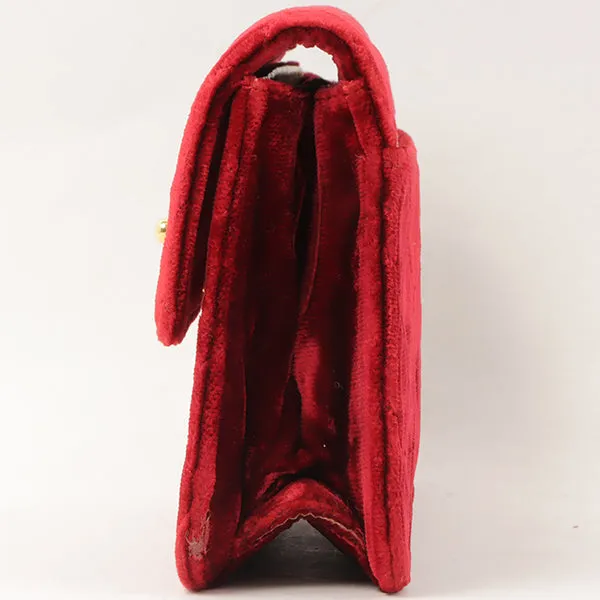 Chanel Around 1992 Made Velour Straight Flap Turn-Lock Mini Chain Bag Red