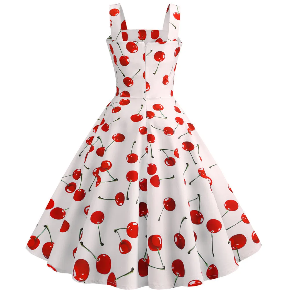 Cherry Print Straps Vintage Dress