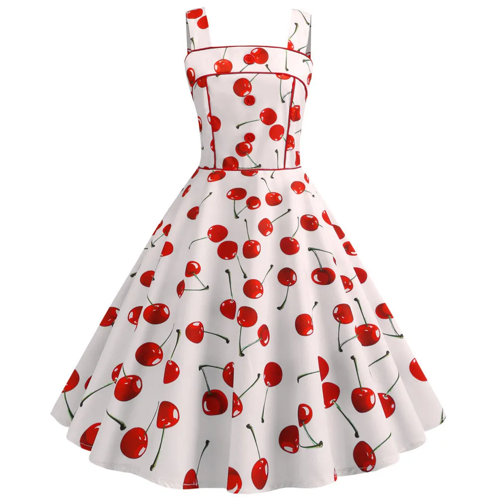 Cherry Print Straps Vintage Dress