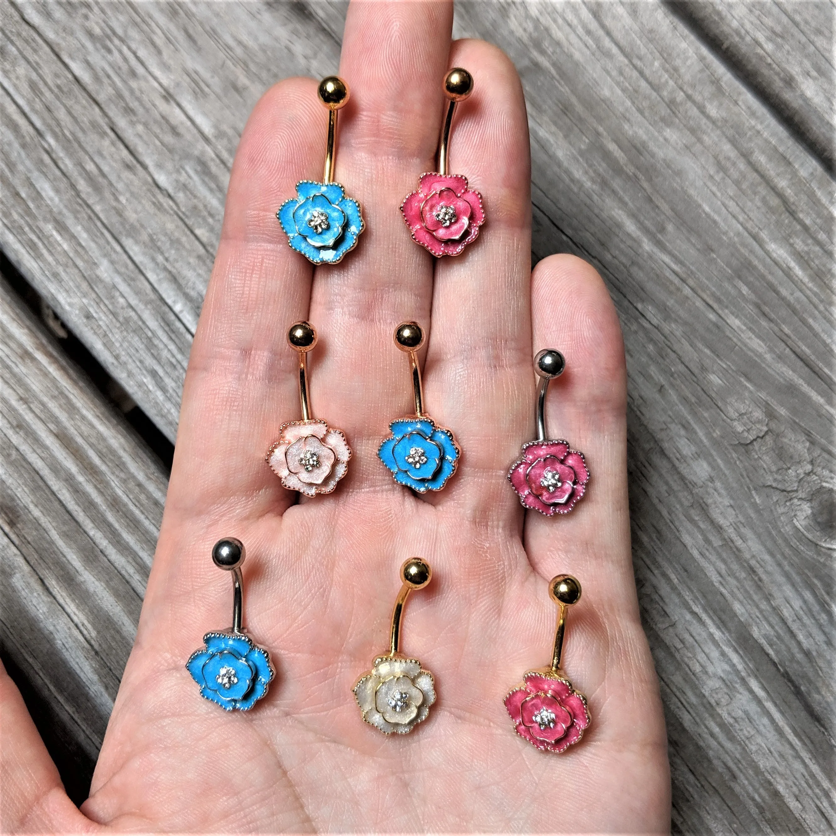 Clear Gem Rose Gold Tone Aqua Rose Reversible Belly Ring