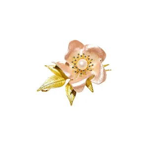 Copper Pearl Camellia Brooch